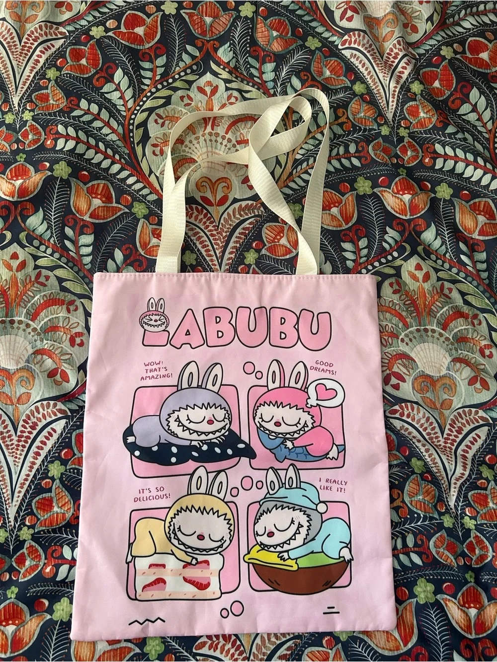 Cute Sleeping Bunny Cartoon Tote Bag 13” x 14” Reusable Canvas Shoulder Bag